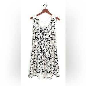 Club Monaco Silk Floral Cut Out Slip Dress White Black Sz 0 floral flower print